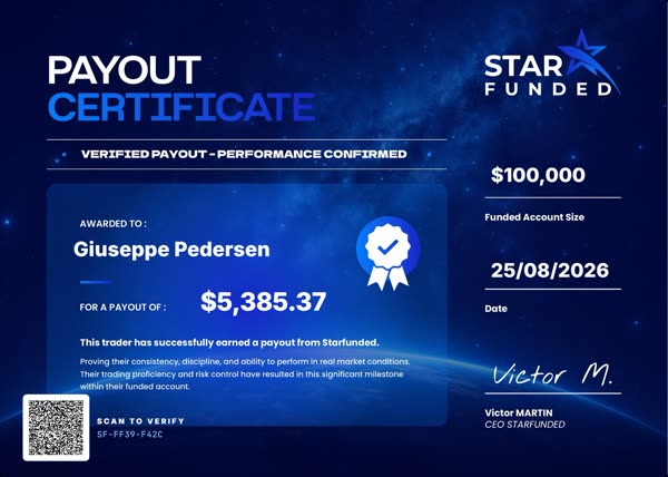 Certificato di pagamento di $5385 per Giuseppe Pedersen il 25/08/2026