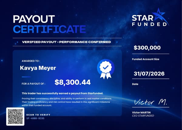 Certificato di pagamento di $8300 per Kavya Meyer il 31/07/2026