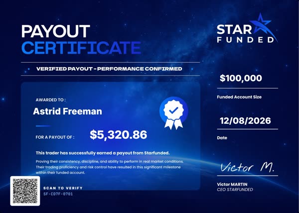 Certificato di pagamento di $5321 per Astrid Freeman il 12/08/2026